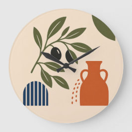 Abstract Mediterranean Olive Branch Vase Clock ラージ壁時計