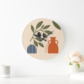 Abstract Mediterranean Olive Branch Vase Clock ラージ壁時計 (ホーム)