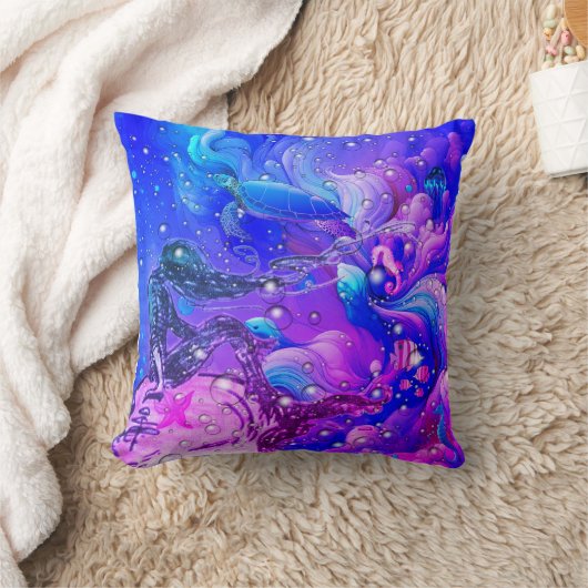 Abstract Mermaid Under the Sea Throw Pillow クッション (ブランケット)