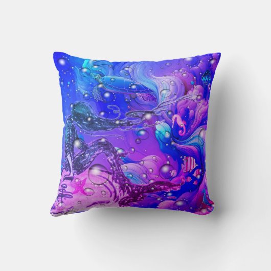 Abstract Mermaid Under the Sea Throw Pillow クッション (裏面)