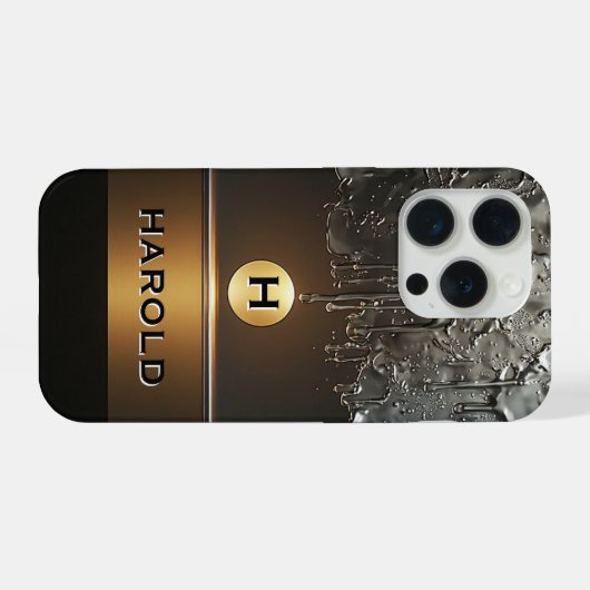 Abstract Metallic Dripping Liquid With Gold Sphere iPhoneケース (裏面横)