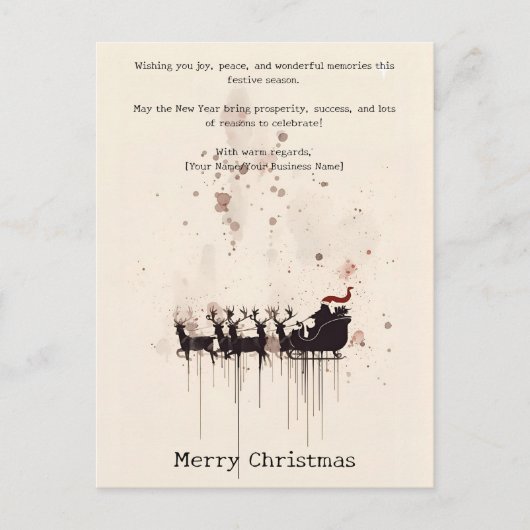 Abstract Minimal Watercolor Ink Stanta Christmas シーズンポストカード (正面)