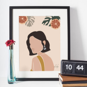 Abstract Minimal Woman Boho Chic Art Poster ポスター