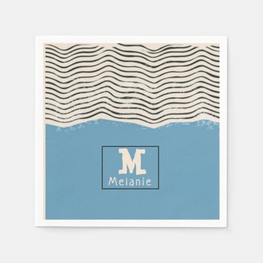 Abstract minimalist artistic lines Monogram スタンダードカクテルナプキン (正面)