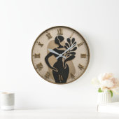 Abstract Minimalist Woman Silhouette Modern Boho ラージ壁時計 (ホーム)