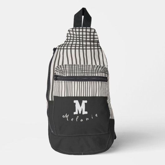 Abstract modern art minimal Monogram retro スリングバッグ (正面)