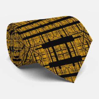 Abstract Modern Black Yellow Geometric Fractal Art ネクタイ