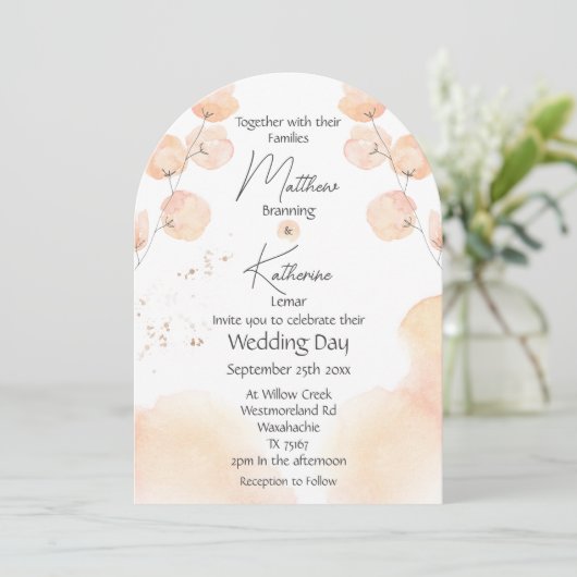 Abstract Modern Blush Pink Floral Wedding 招待状 (スタンド正面)