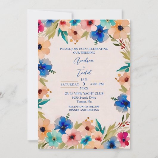 Abstract modern elegant floral watercolor wedding 招待状 (正面)