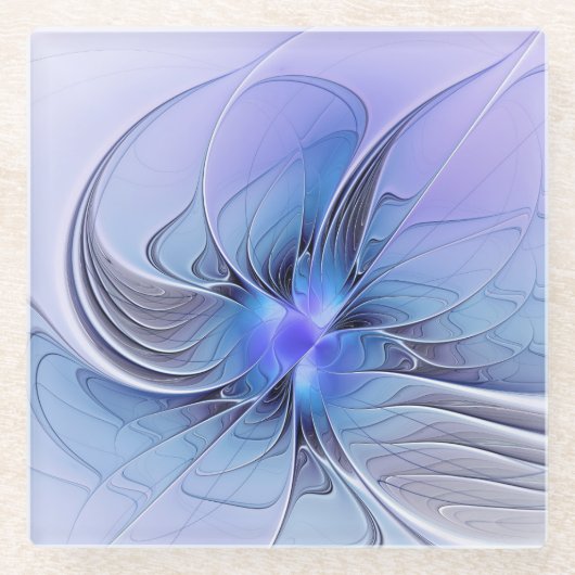 Abstract Modern Fractal Art Lavender Blue ガラスコースター (正面)