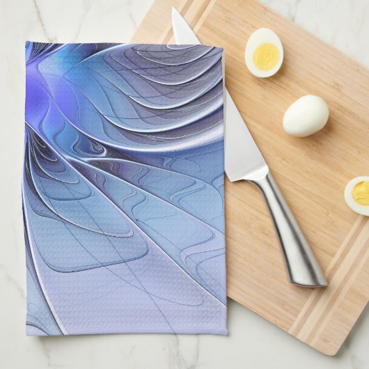 Abstract Modern Fractal Art Lavender Blue キッチンタオル (四つ折り)
