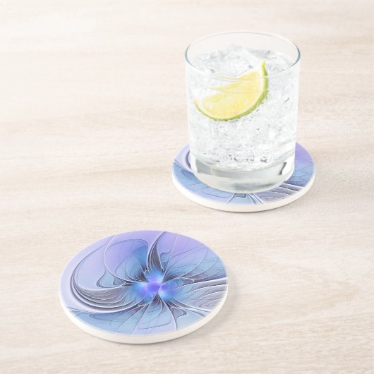 Abstract Modern Fractal Art Lavender Blue コースター (側面)