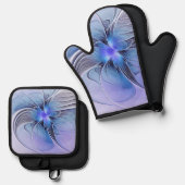 Abstract Modern Fractal Art Lavender Blue 鍋つかみ&鍋敷きセット (正面/裏面)