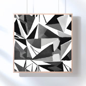 Abstract Modern Geometric Black & White Watercolor ポスター