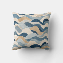 Abstract Modern Ocean Wave Pattern Coastal Blue Be クッション