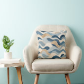 Abstract Modern Ocean Wave Pattern Coastal Blue Be クッション (椅子)