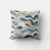 Abstract Modern Ocean Wave Pattern Coastal Blue Be クッション (正面)