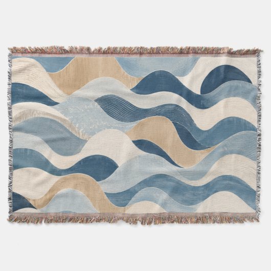 Abstract Modern Ocean Wave Pattern Coastal Blue Be スローブランケット (正面)