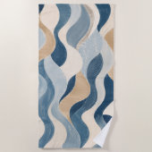 Abstract Modern Ocean Wave Pattern Coastal Blue Be ビーチタオル (正面)