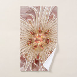 Abstract Modern Peach Pastel Flower Fractal Art ハンドタオル