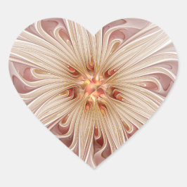 Abstract Modern Peach Pastel Flower Fractal Art ハートシール