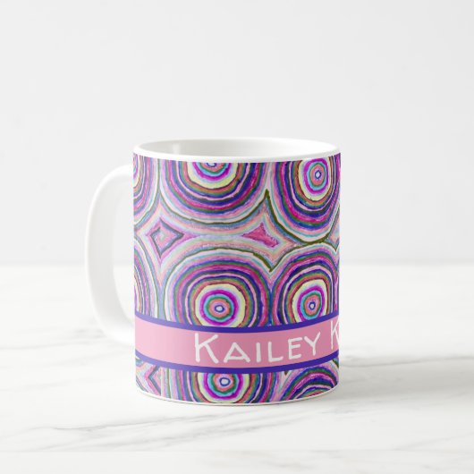 Abstract Modern Personalized  Pink Purple Circles コーヒーマグカップ (正面左)
