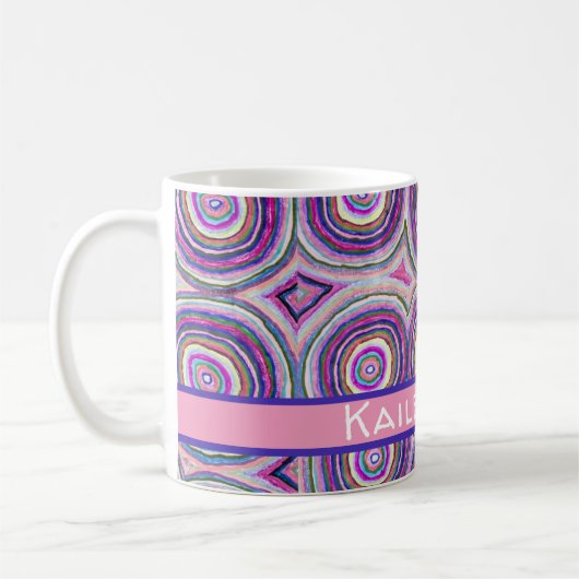 Abstract Modern Personalized  Pink Purple Circles コーヒーマグカップ (左)