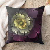 Abstract Modern Purpur Khaki Gray Fractal Flower クッション (ブランケット)