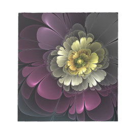 Abstract Modern Purpur Khaki Gray Fractal Flower ノートパッド
