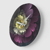 Abstract Modern Purpur Khaki Gray Fractal Flower ラージ壁時計 (傾斜)