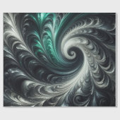 Abstract Modern Swirling Green, Silver and Black ラッピングペーパー (フラット)