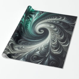 Abstract Modern Swirling Green, Silver and Black ラッピングペーパー