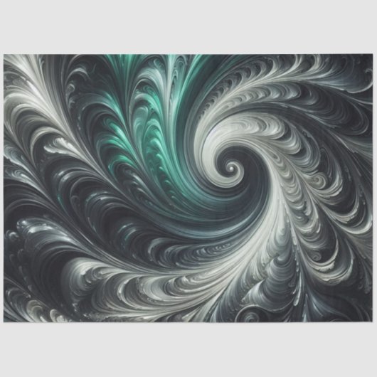 Abstract Modern Swirling Green, Silver and Black 薄葉紙 (正面)