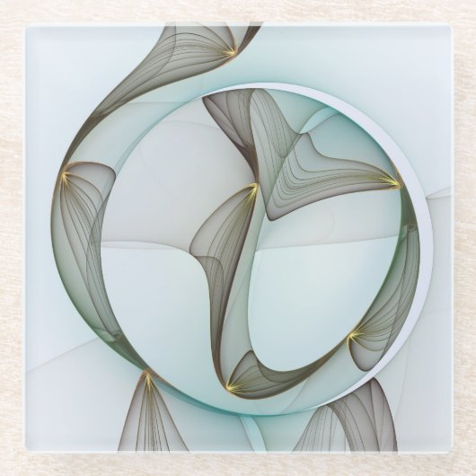 Abstract Modern Turquoise Brown Gold Elegance ガラスコースター (正面)