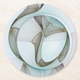 Abstract Modern Turquoise Brown Gold Elegance ラウンドペーパーコースター