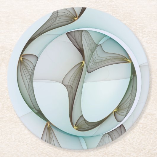 Abstract Modern Turquoise Brown Gold Elegance ラウンドペーパーコースター (正面)