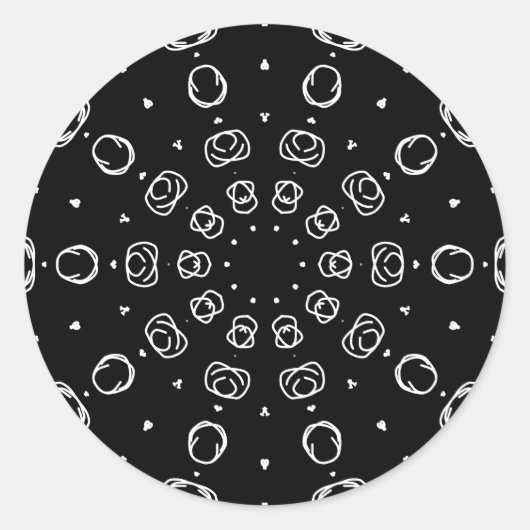 Abstract Monochrome White Mandala Geometric Patter ラウンドシール (正面)
