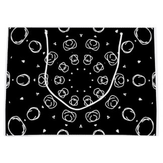 Abstract Monochrome White Mandala Geometric Patter ラージペーパーバッグ