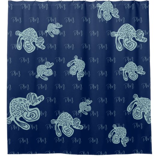 Abstract Monogram Pattern シャワーカーテン (正面)