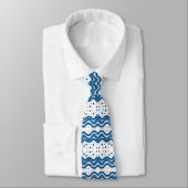 Abstract Moroccan White & Blue Wavy Lines & Dots ネクタイ (タイ)