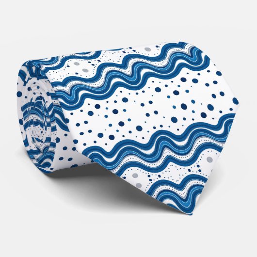 Abstract Moroccan White & Blue Wavy Lines & Dots ネクタイ (ロール)