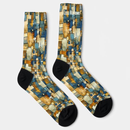 Abstract Mosaic in Blue and Gold Contemporary ソックス (右)