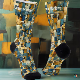 Abstract Mosaic in Blue and Gold Contemporary  ソックス
