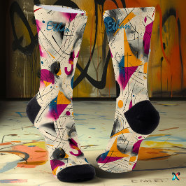 Abstract Motion Socks in Magenta, Orange, and Blue ソックス