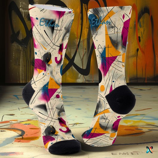 Abstract Motion Socks in Magenta, Orange, and Blue ソックス
