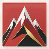 Abstract Mountain Range Red Black Gold ガラスコースター (正面)