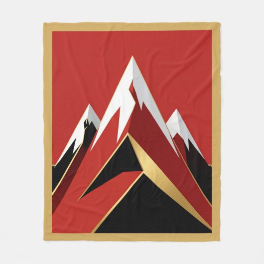 Abstract Mountain Range Red Black Gold フリースブランケット (正面)