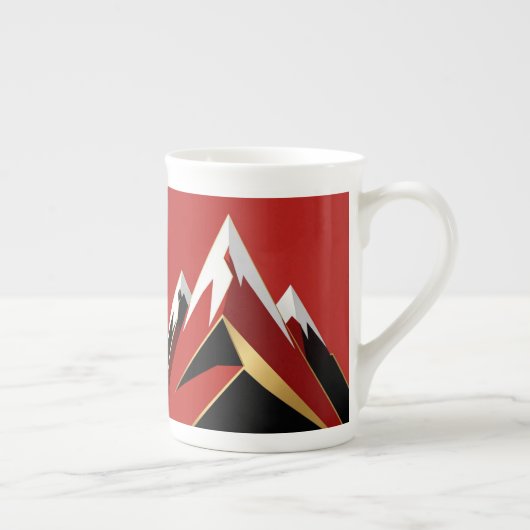 Abstract Mountain Range Red Black Gold ボーンチャイナマグカップ (右)