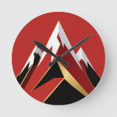 Abstract Mountain Range Red Black Gold ラウンド壁時計 (正面)