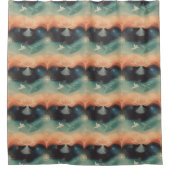 Abstract Nature: Minimalist Lotus & Bird Design シャワーカーテン (正面)